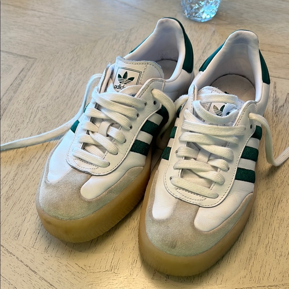 Adidas White and Green Classic Sneakers